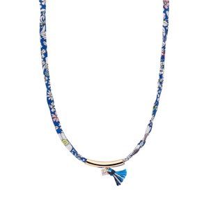 NWT Picky Pica Brass Necklaces with Blue Decorative Fabric (Cotton)